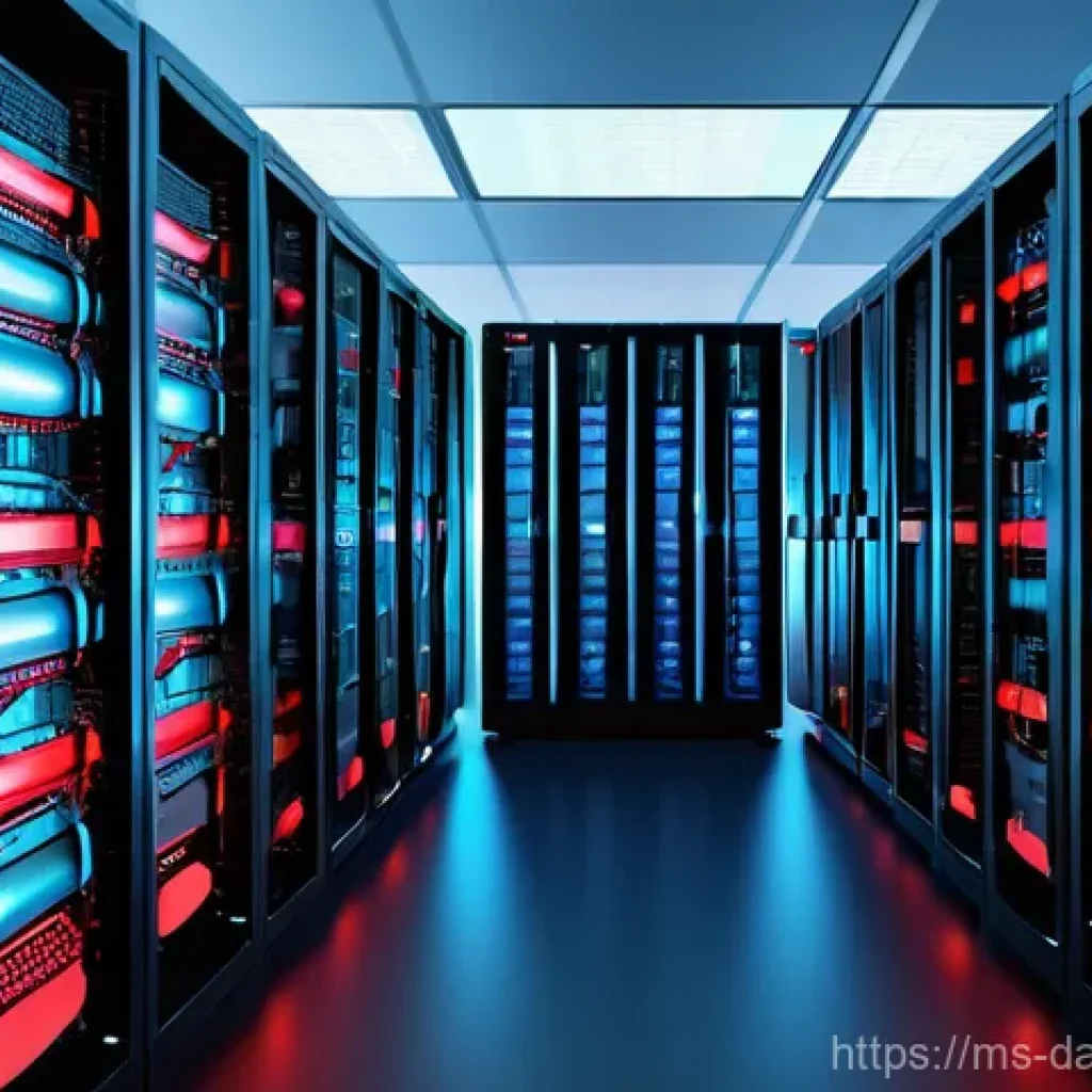 데이터베이스 용량 관리 최적화 전략 - **Prompt:** A clean, brightly lit, modern server room. On one side, a server rack is overflowing wit...