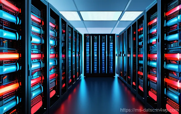 데이터베이스 용량 관리 최적화 전략 - **Prompt:** A clean, brightly lit, modern server room. On one side, a server rack is overflowing wit...