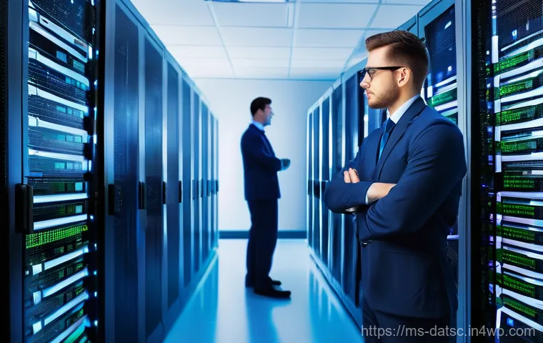 데이터베이스 용량 관리 최적화 전략 - **Prompt:** A clean, brightly lit, modern server room. On one side, a server rack is overflowing wit...