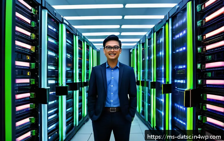 데이터베이스 성능 향상을 위한 정책 설정 - A detailed digital illustration of a modern database server room in Kuala Lumpur, Malaysia, featurin...